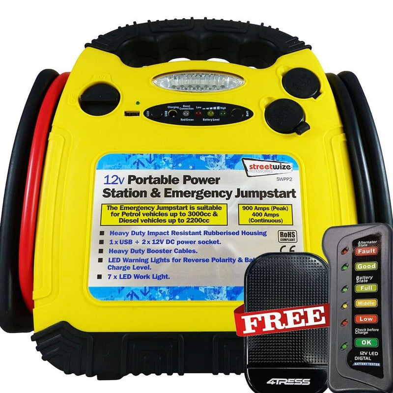 12v Car Battery Jump Starter Emergency Portable USB Power Station +Tester/Mat