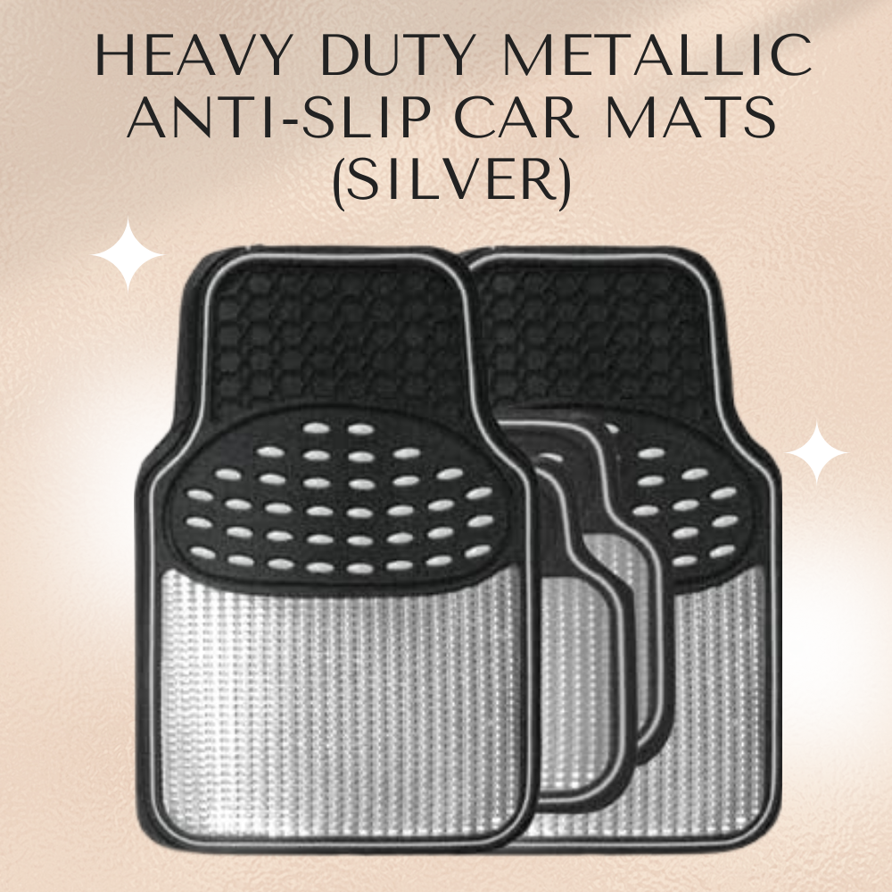 Heavy Duty Metallic Anti-Slip Car Mats (Silver)