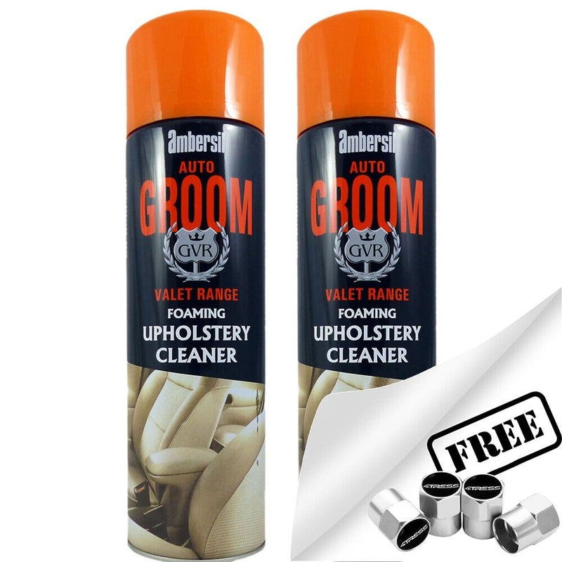 2x Ambersil Groom Car Interior Seats Carpet Trim Upholstery Foam Cleaner + Caps