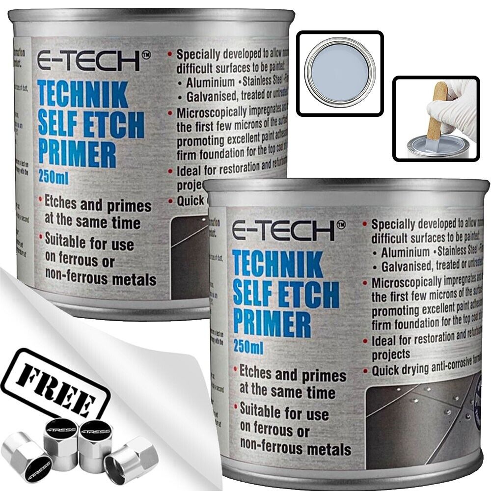 2x E-TECH Technik Self Etch Primer Grey Fast Drying 250ML High Performance +Caps