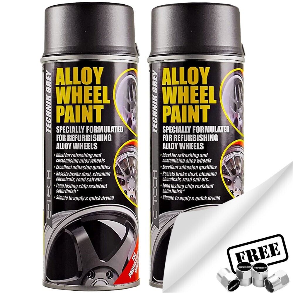 2x E-Tech Technik Grey Car Alloy Wheel Spray Paint Refurbishment Can 400ml +Caps