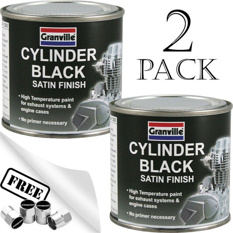 2x Granville CYLINDER BLACK SATIN High Temperature Exhaust Engine Cases Paint 250ml +Caps