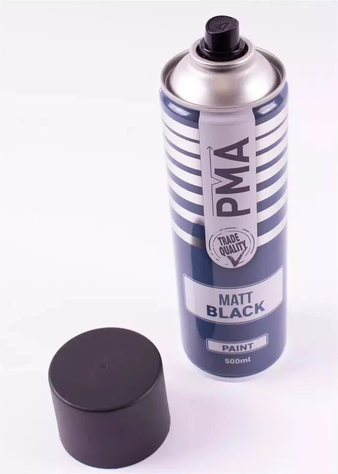 6x PMA Professional MATT BLACK Spray Paint 500ml Cans Fast Drying +Caps