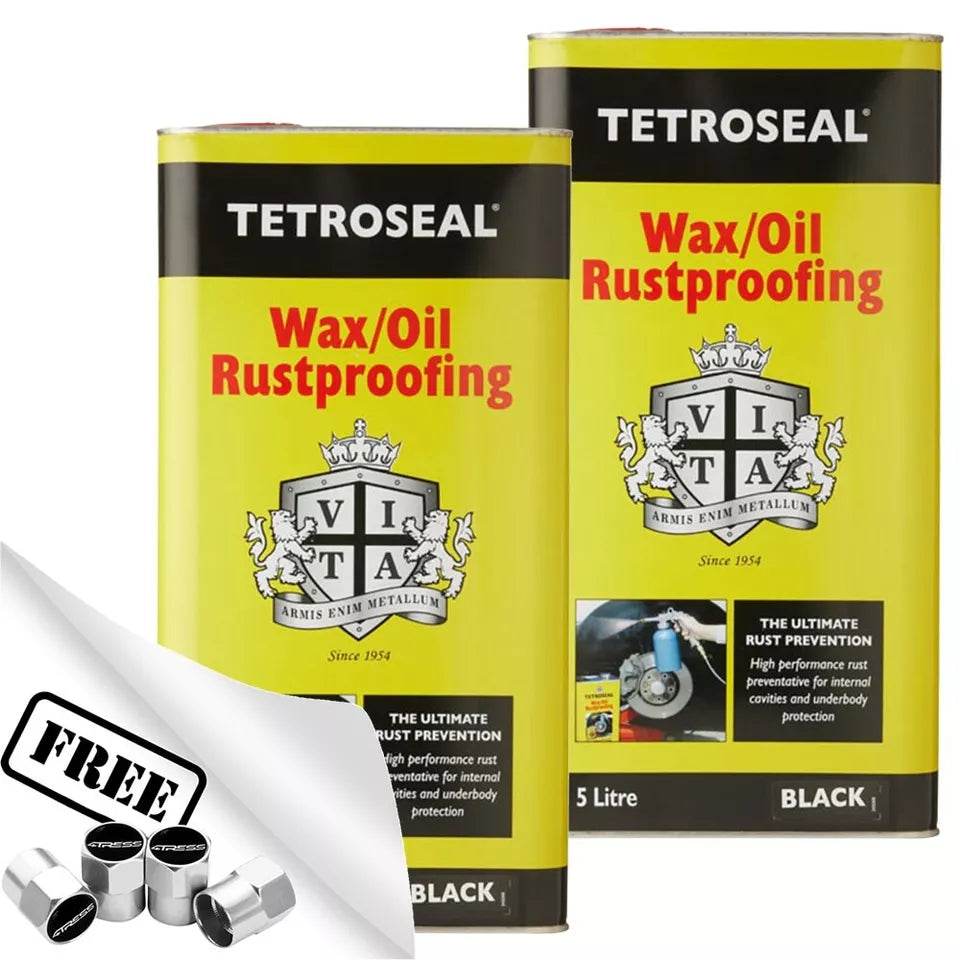 2x Tetroseal Black Wax Oil Car Rustproofing WAXOYL Rust Protection 5L +Caps