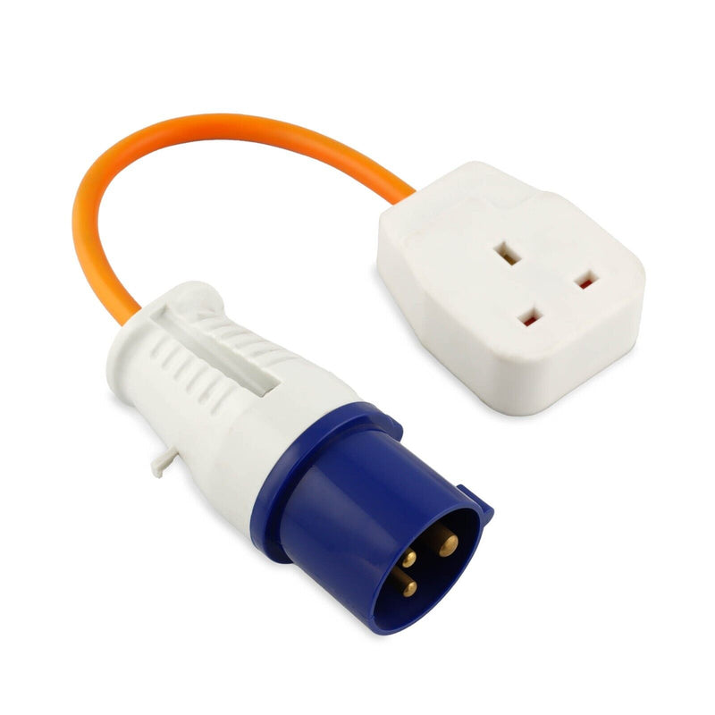 Caravan Camping 3 Pin Power Hookup Plug To Main Socket Converter Adapter + Caps