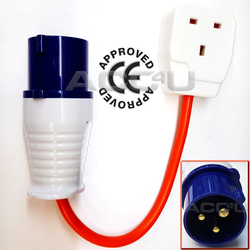 Caravan Camping 3 Pin Power Hookup Plug To Main Socket Converter Adapter + Caps