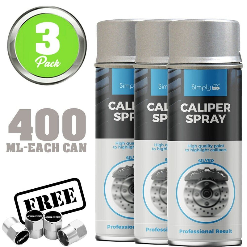 3x Car Brake Caliper SILVER Spray Paint Heat Resistant High Quality +Caps