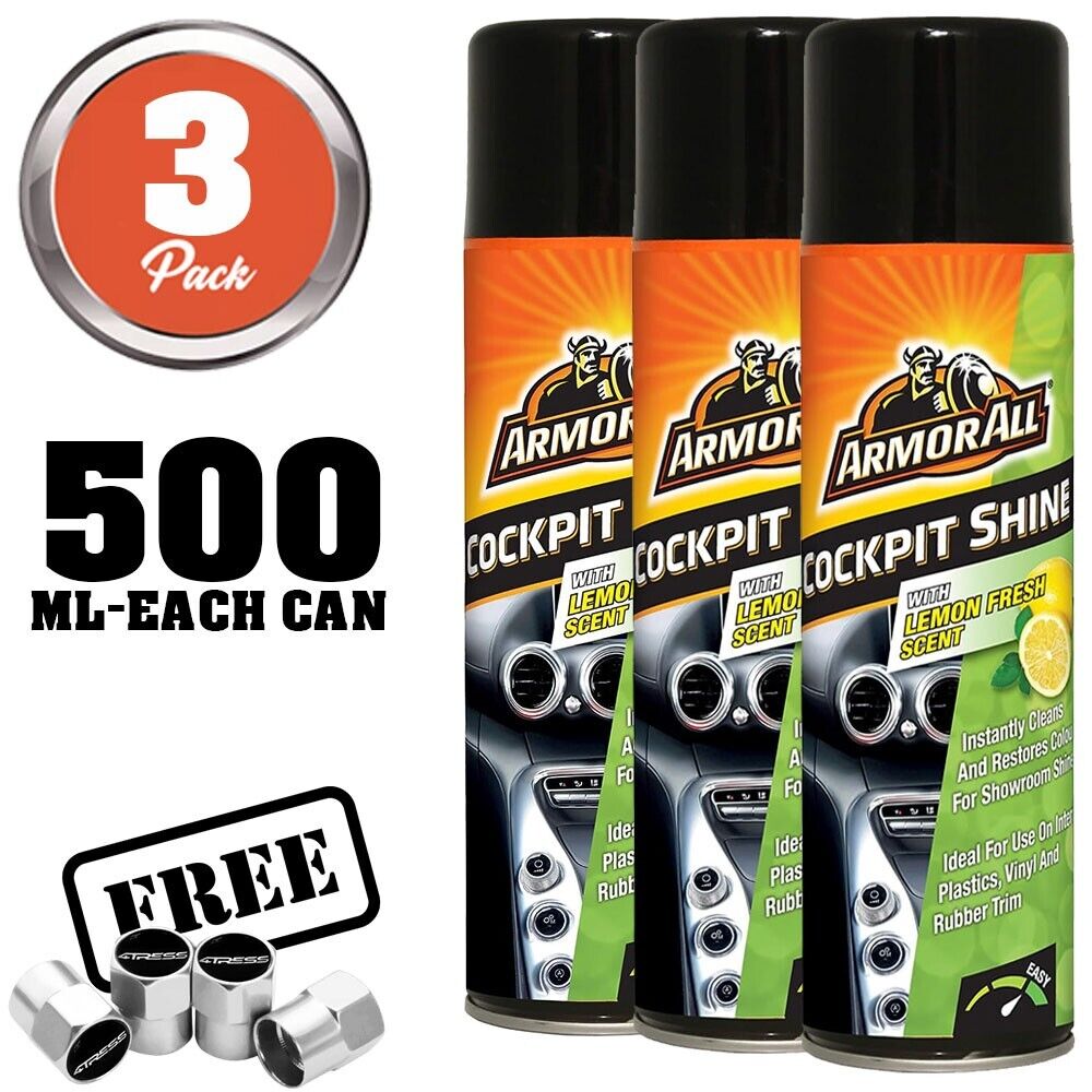 3 x Car Interior Cleaner Cockpit Shine Lemon Fresh Scent 500ml Orange +Caps