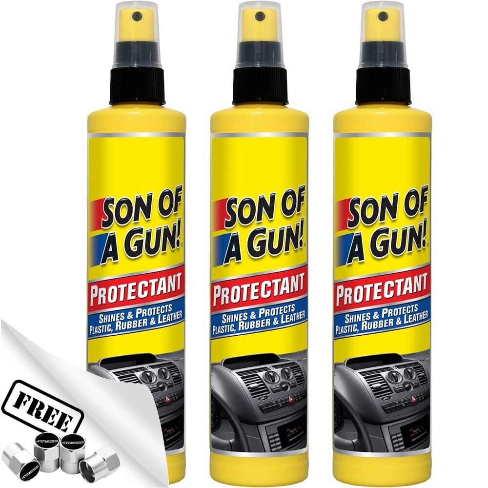 3x Son Of A Gun Car Dashboard Plastic Vinyl Rubber Leather Shine Protectant +Caps