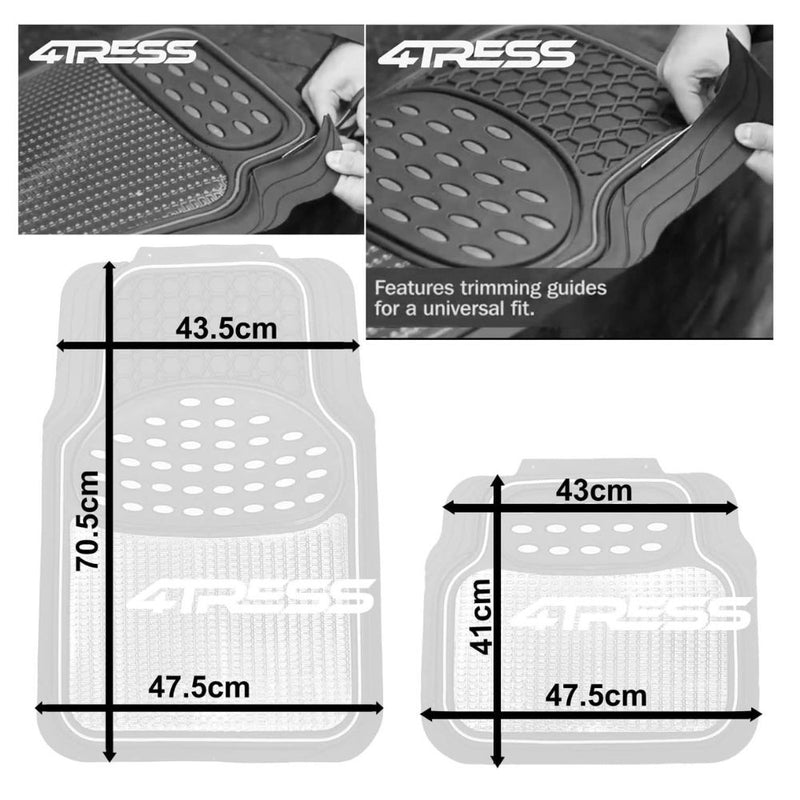 4Tress Revelation Car Floor Mat Set, Metallic Anti-Slip Universal Car Mats - Heavy Duty All Weather