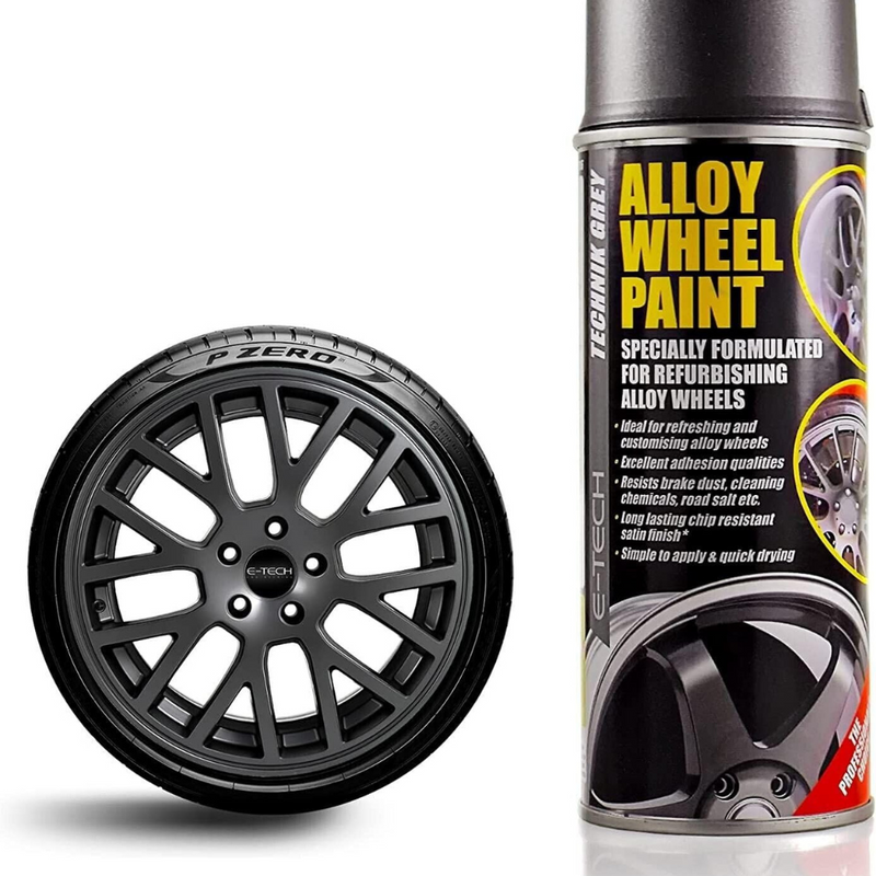 4TRESS E-TECH Alloy Wheel Paint Set - 3 x 400ml Technik Grey, Chip Resistant, Non-Slip Dash Mat