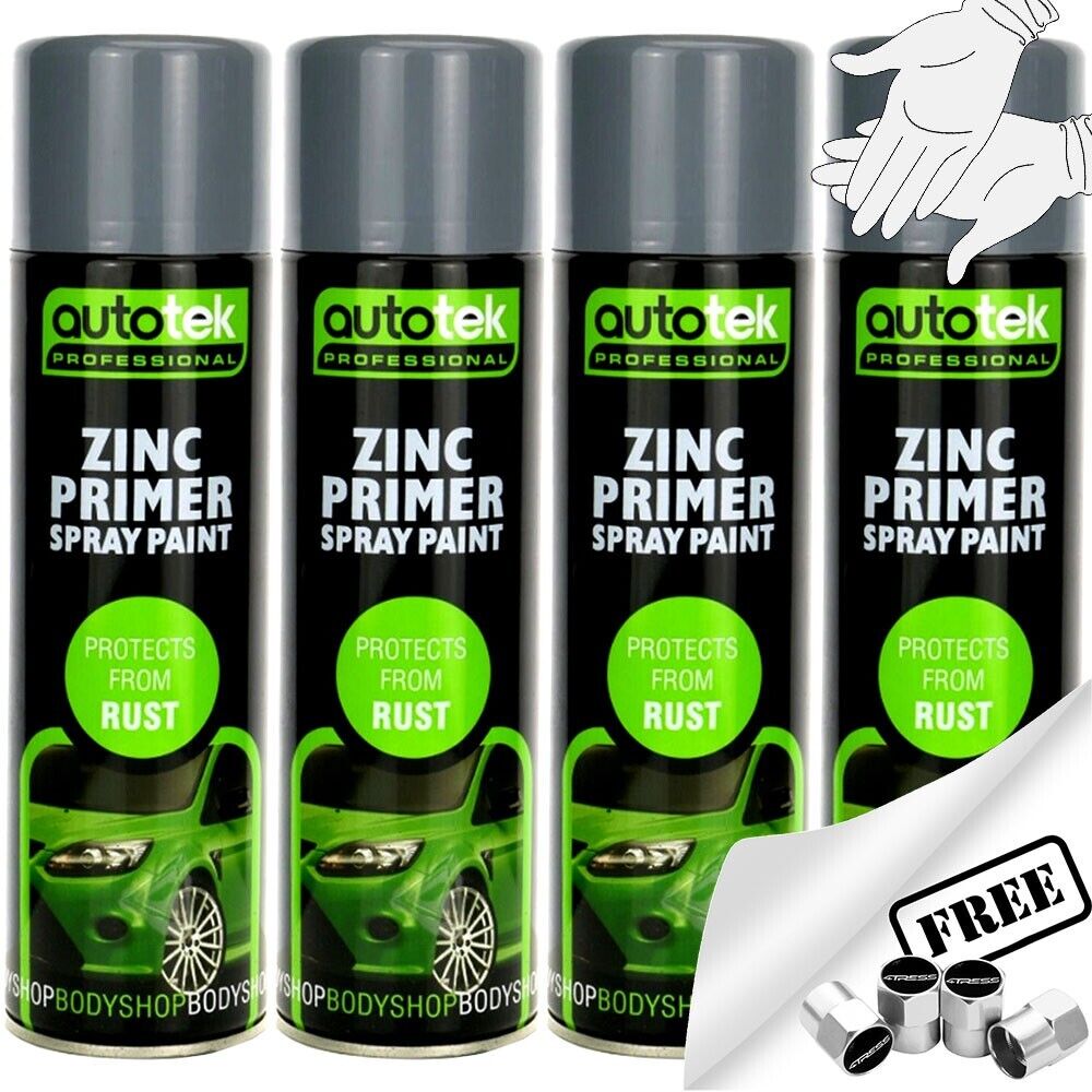 4x AUTOTEK ZINC PRIMER Aerosol Spray Paint Professional High Covering Power+G+C