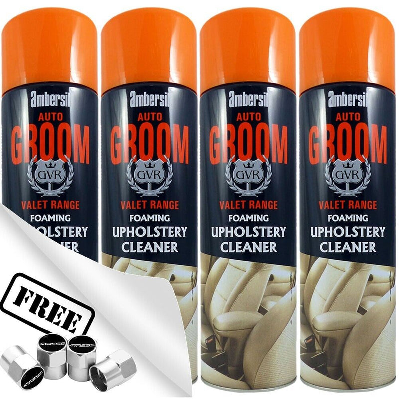 4x Ambersil Groom Car Interior Seats Carpet Trim Upholstery Foam Cleaner + Caps