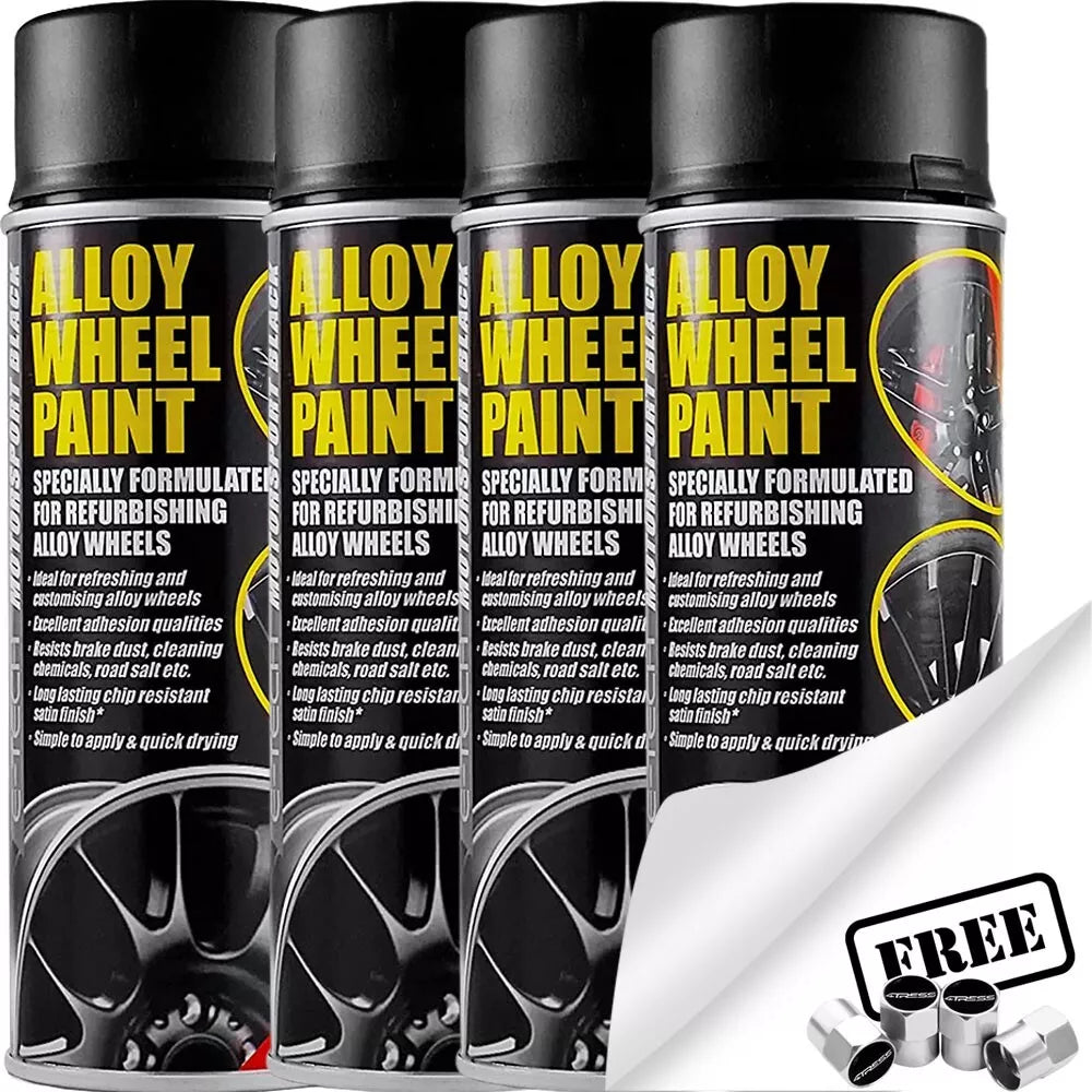 4x E-Tech Black Alloy Wheel Spray Paint Car Wheels Refurbishment 400ml +Caps