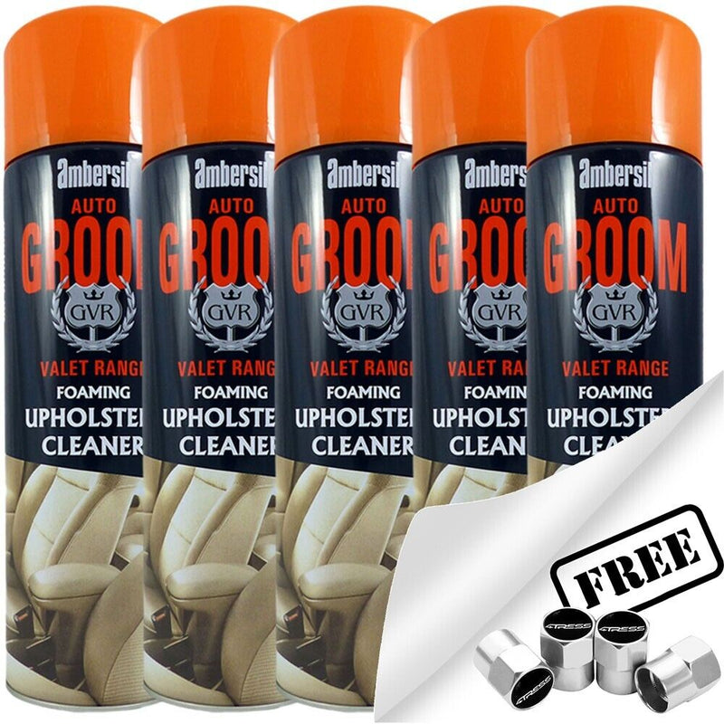 5x Ambersil Groom Car Interior Seats Carpet Trim Upholstery Foam Cleaner + Caps