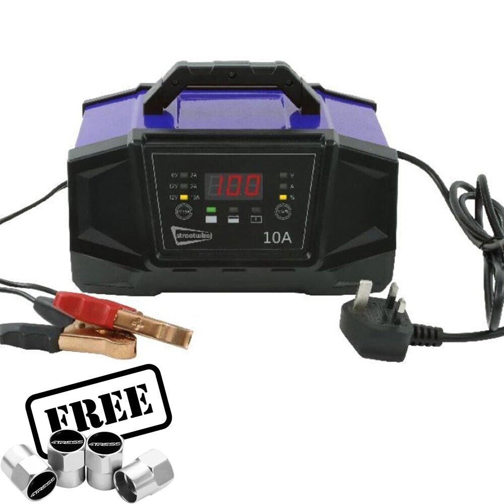 6V 12V 10 AMP Smart Automatic Digital Battery Charger TRICKLE CHARGER +Caps