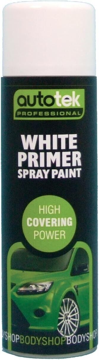 6x AUTOTEK WHITE PRIMER Aerosol Spray Paint Professional Hi Covering Power+G+Caps