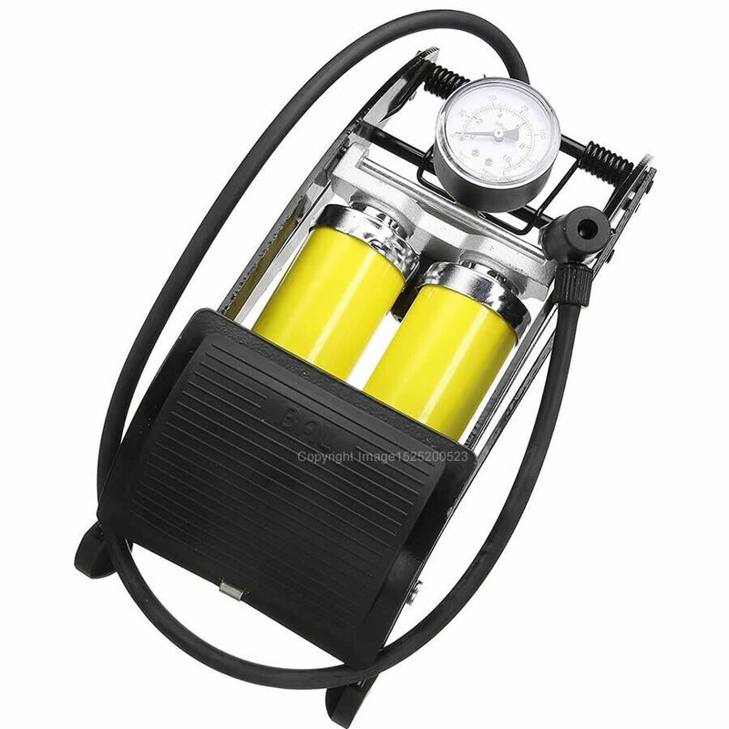 Air Inflator Foot Pump Car Bike Tyre Hi Performance Double Piston SWFPHP3 +Caps