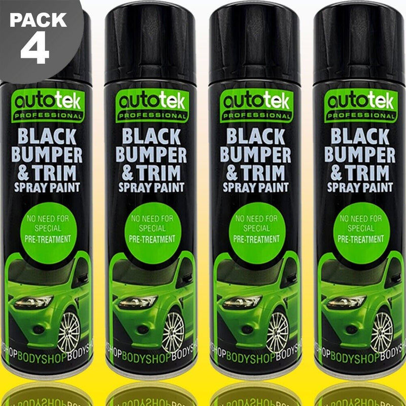 4 x Autotek Car BLACK BUMPER TRIM Spray Paint Restore Faded Plastic 500ml +G+C