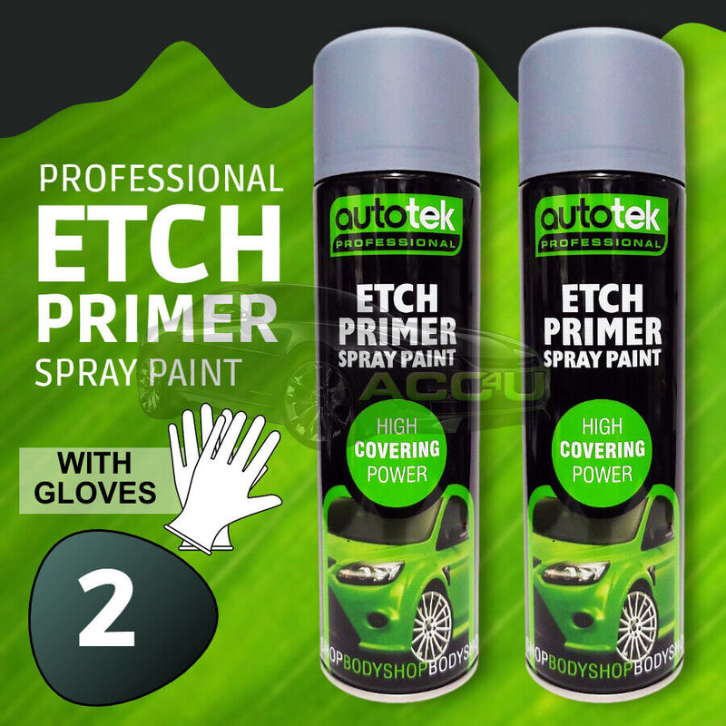 2 x Autotek ETCH PRIMER Spray Paint Aluminium Galvanized Zinc Steel Plastic+G+C✅