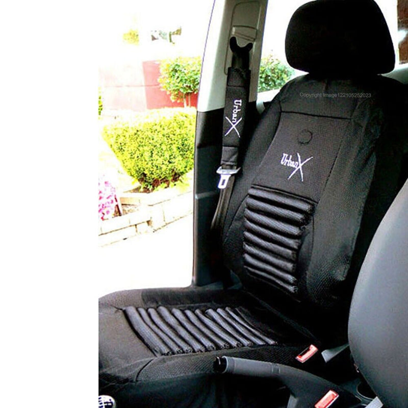 Black Mesh Look Lumbar BACK SUPPORT Airbag Car Seat Covers Set Package +Caps