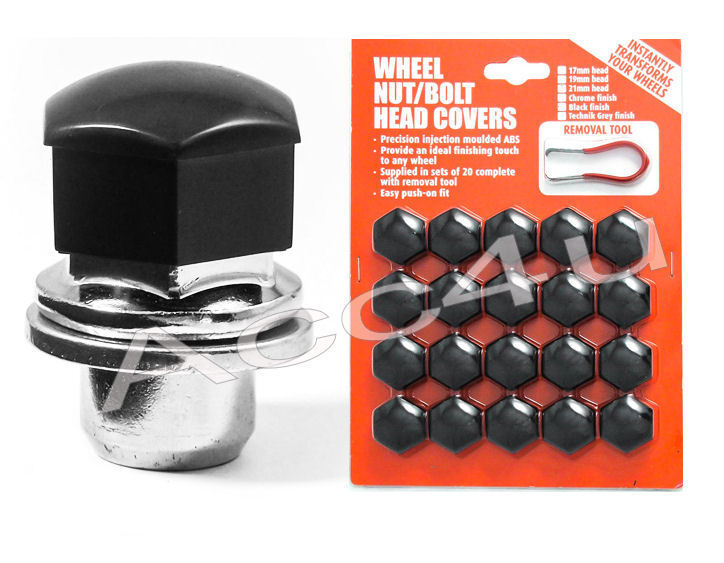 19mm Hex Black Plastic Car Alloy Wheels Wheel Nut / Bolt Head 20 Caps Covers Set