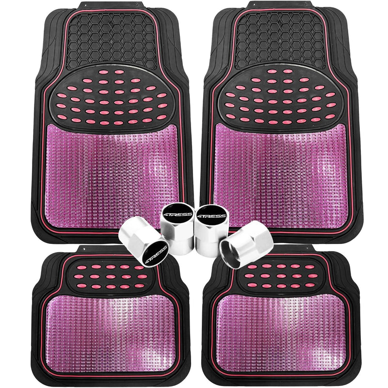 Black Shiny PINK Car Rubber Mats Metallic Heavy Duty Non Slip +Caps