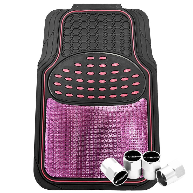 Black Shiny PINK Car Rubber Mats Metallic Heavy Duty Non Slip +Caps