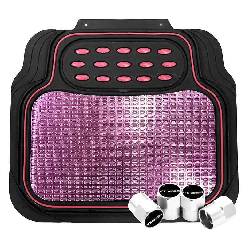 Black Shiny PINK Car Rubber Mats Metallic Heavy Duty Non Slip +Caps