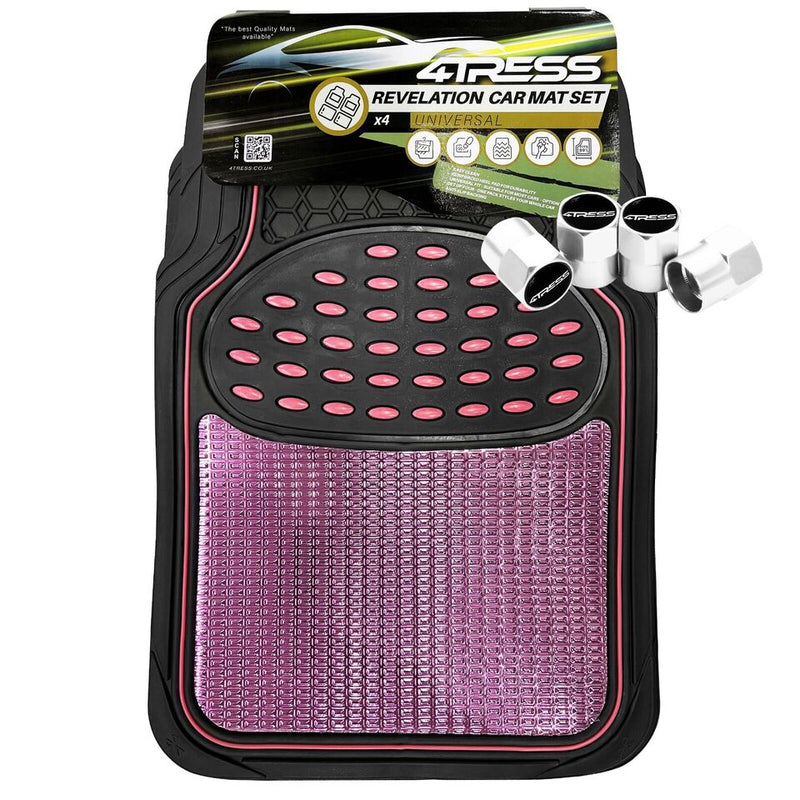 Black Shiny PINK Car Rubber Mats Metallic Heavy Duty Non Slip +Caps