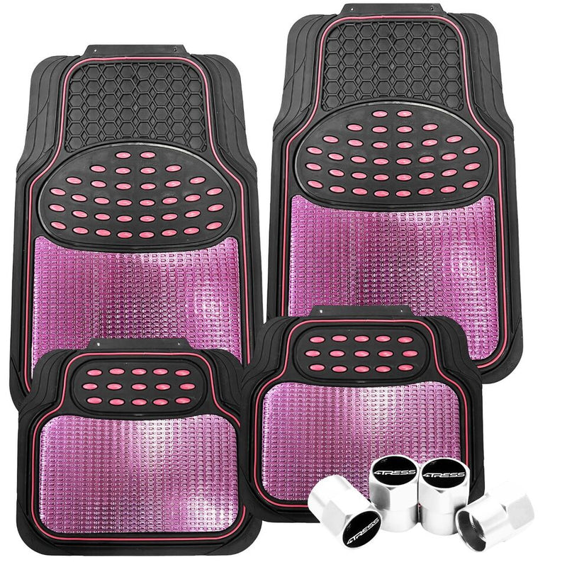 Black Shiny PINK Car Rubber Mats Metallic Heavy Duty Non Slip +Caps