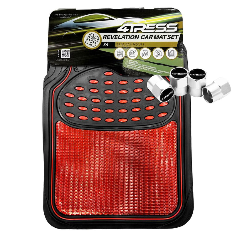 Black Shiny Red Car Rubber Mats Metallic Heavy Duty Non Slip +Caps