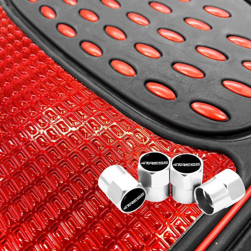 Black Shiny Red Car Rubber Mats Metallic Heavy Duty Non Slip +Caps