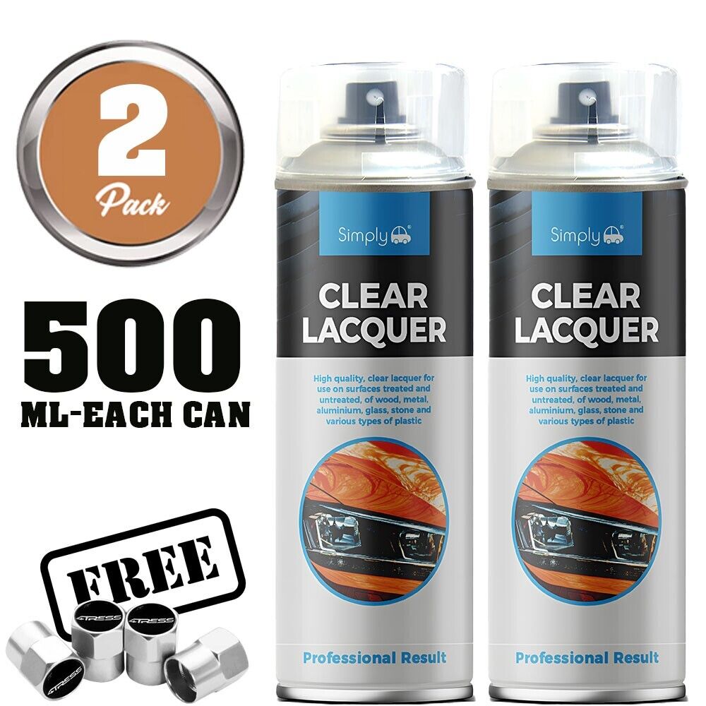 2x Simply CLEAR LACQUER Spray Paint For Metal Wood Plastic Stone 500ml + Caps