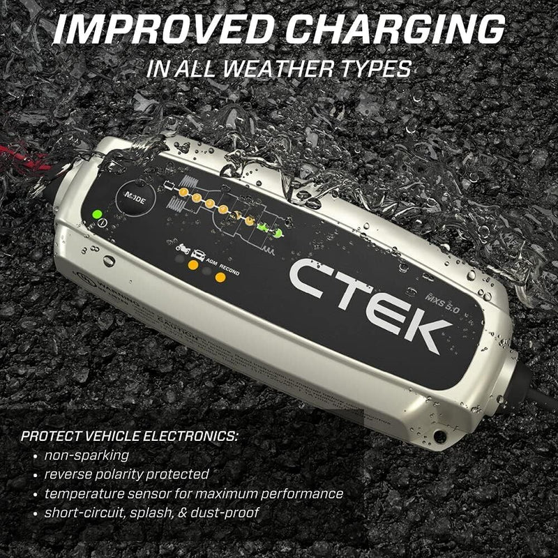 CTEK MXS 5.0 12v Car Bike Van Smart Automatic Battery Charger +Bumper +Caps