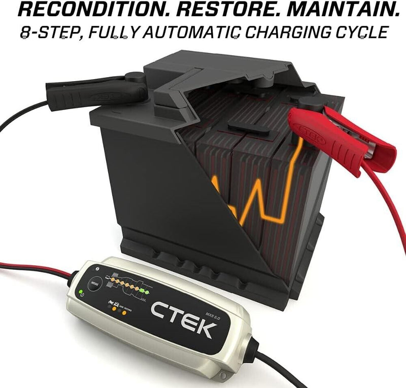 CTEK MXS 5.0 12v Car Bike Van Smart Automatic Battery Charger +Bumper +Caps