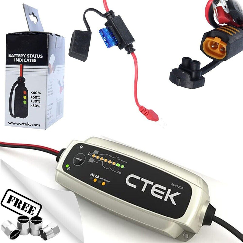 CTEK MXS 5.0 12v Car Van Boat Smart Battery Charger +Battery Level Indicator +Caps