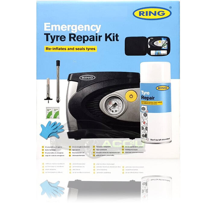 Ring Car Flat Tyre Emergency Repair Sealant Kit 12v Air Compressor Inflator RTK5 +Caps