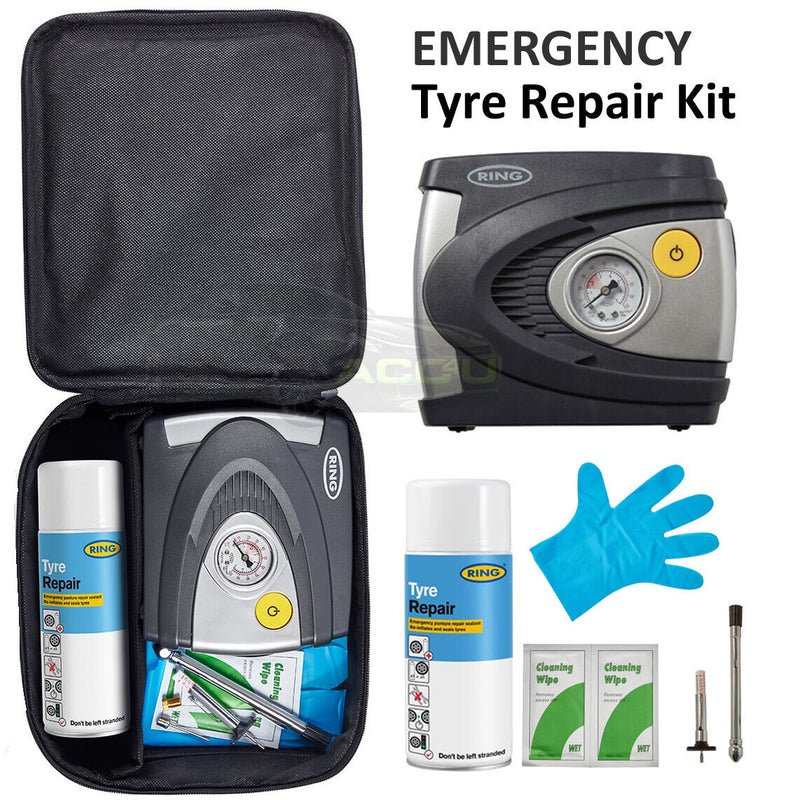 Ring Car Flat Tyre Emergency Repair Sealant Kit 12v Air Compressor Inflator RTK5 +Caps