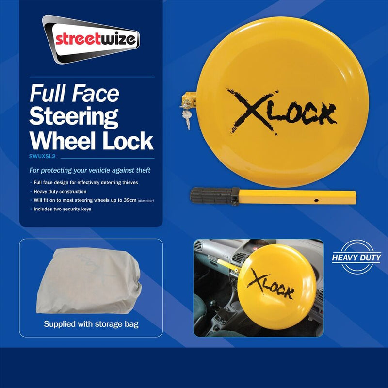 Car Steering Wheel Lock Anti Theft High Security Full Face Disc Cover 4TUXSL2 +Caps