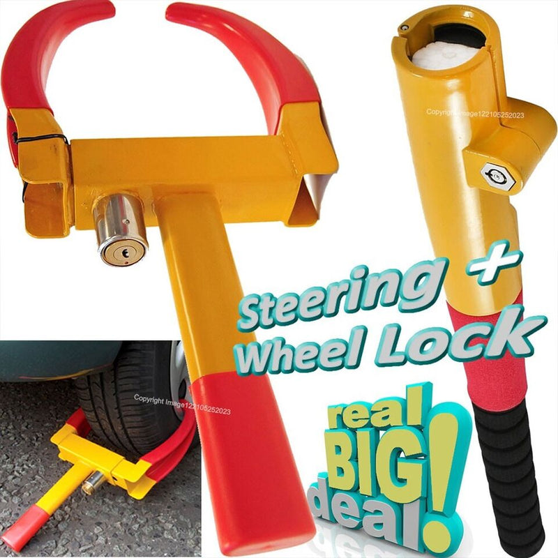 Car Steering Wheel Lock Baseball Bat Style + Wheel Clamp Security +Caps