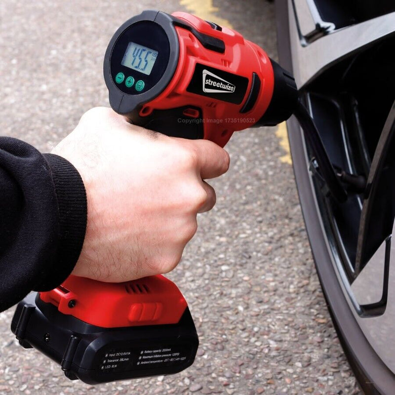 Cordless Rechargeable Air Compressor Car Tyre Digital Inflator Pump SWAC22 +Caps