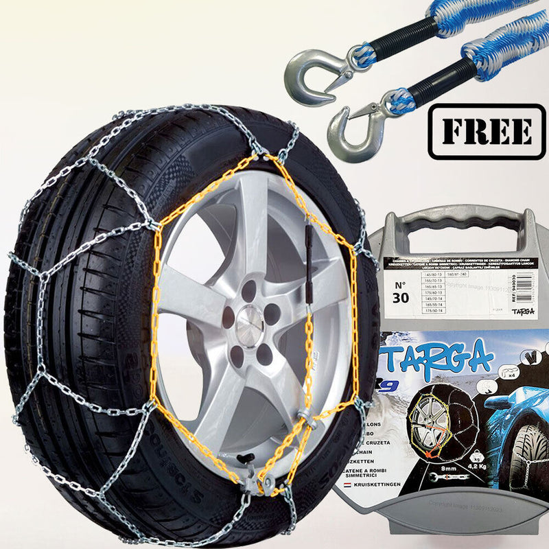 Car Tyre Snow Chains Anti Skid N30 13" 14" Inch Mud Steel Chains + Tow Rope