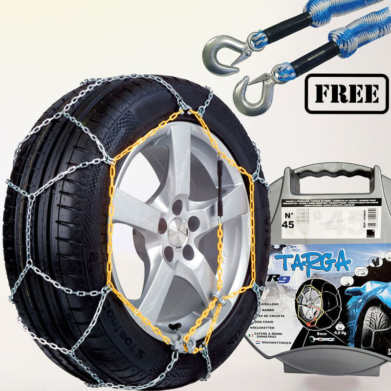 Car Tyre Snow Chains Anti Skid N45 13" 14" 15" Inch Mud Steel Chains + Tow Rope