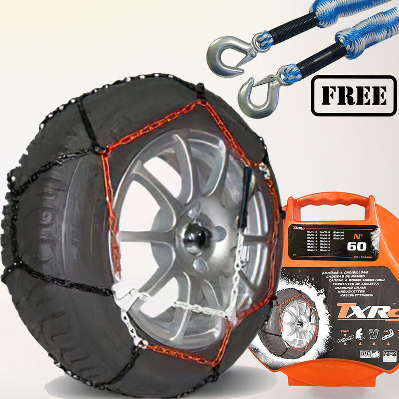 Car Tyre Snow Chains Anti Skid N60 14" 15" 16" Inch Mud Steel Chains + Tow Rope