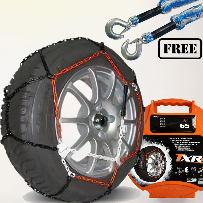 Car Tyre Snow Chains Anti Skid N65 14" 15" inch Mud Steel Chains + Tow Rope