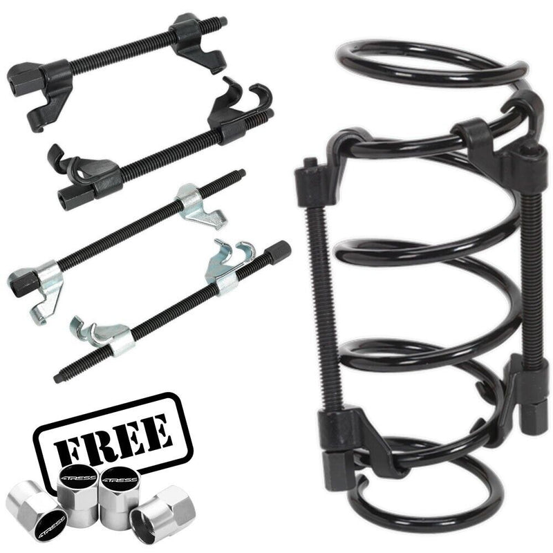 Coil Spring Compressor Car Tool Suspension Heavy Duty Clamp 2pcs Kit + Caps