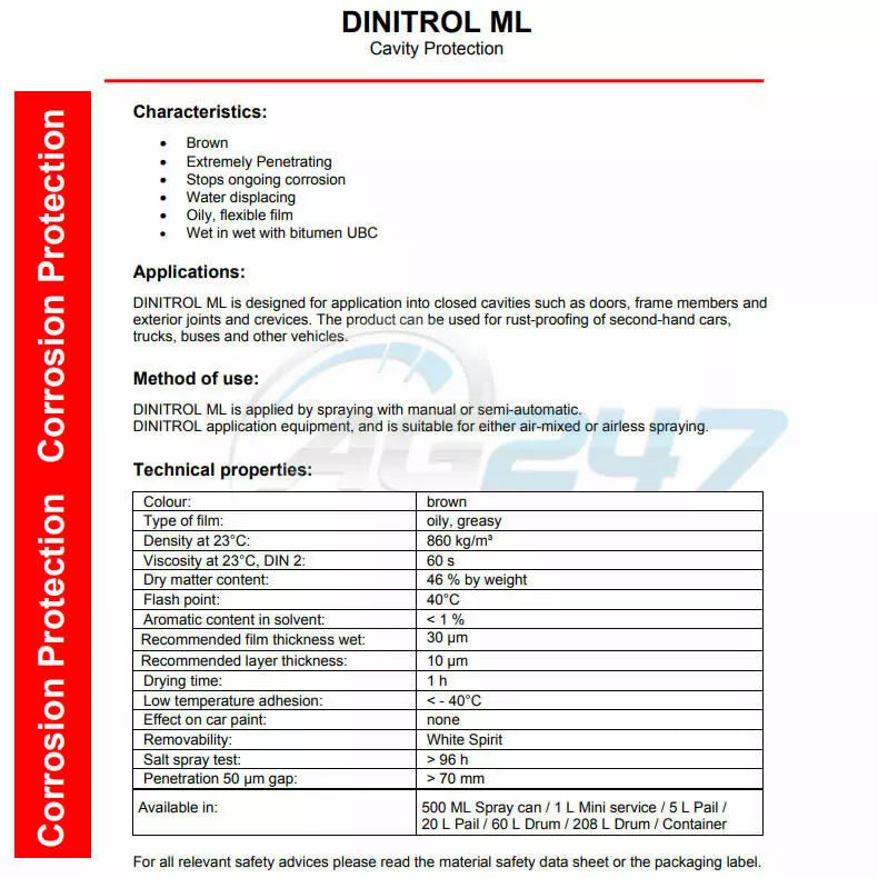 DINITROL ML BROWN Underbody Stop Rust Proofing Corrosion Protection +CP