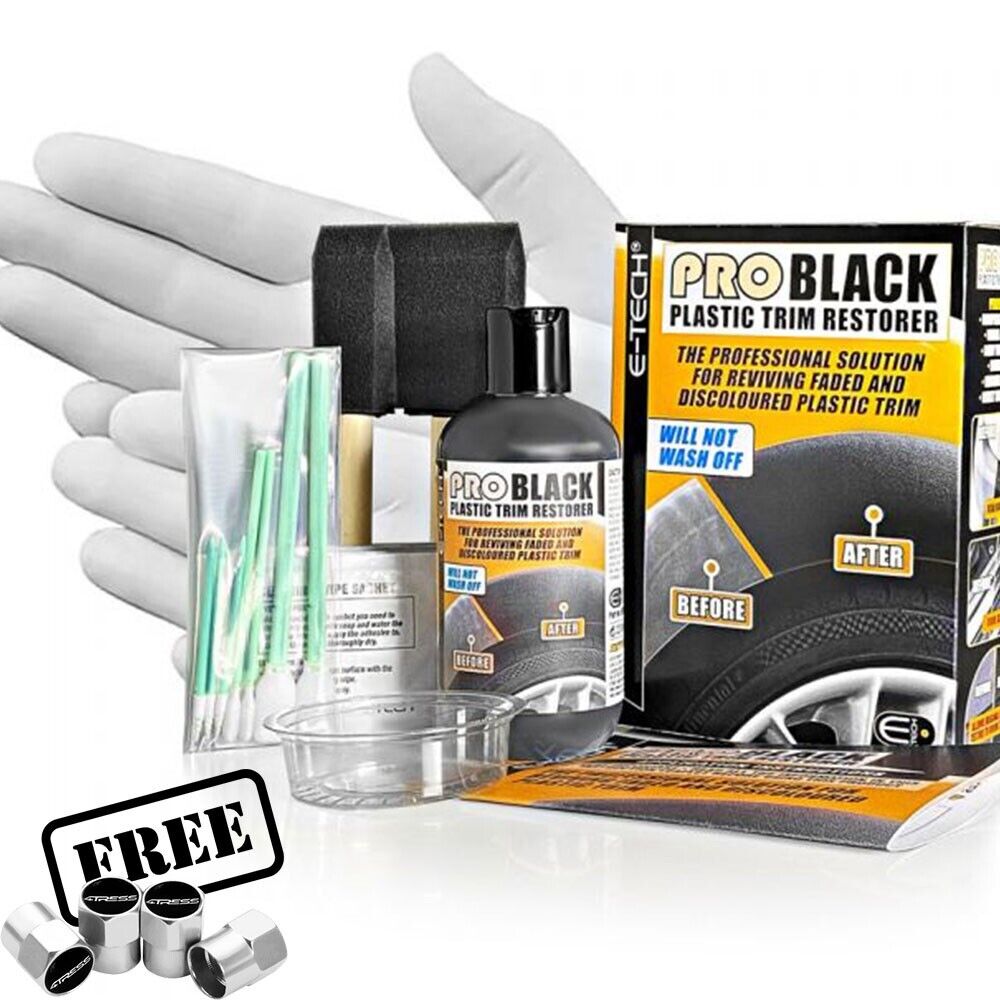 E-TECH Pro Car Black Plastic Trim Restorer 236ml Satin Finish to Faded +Caps