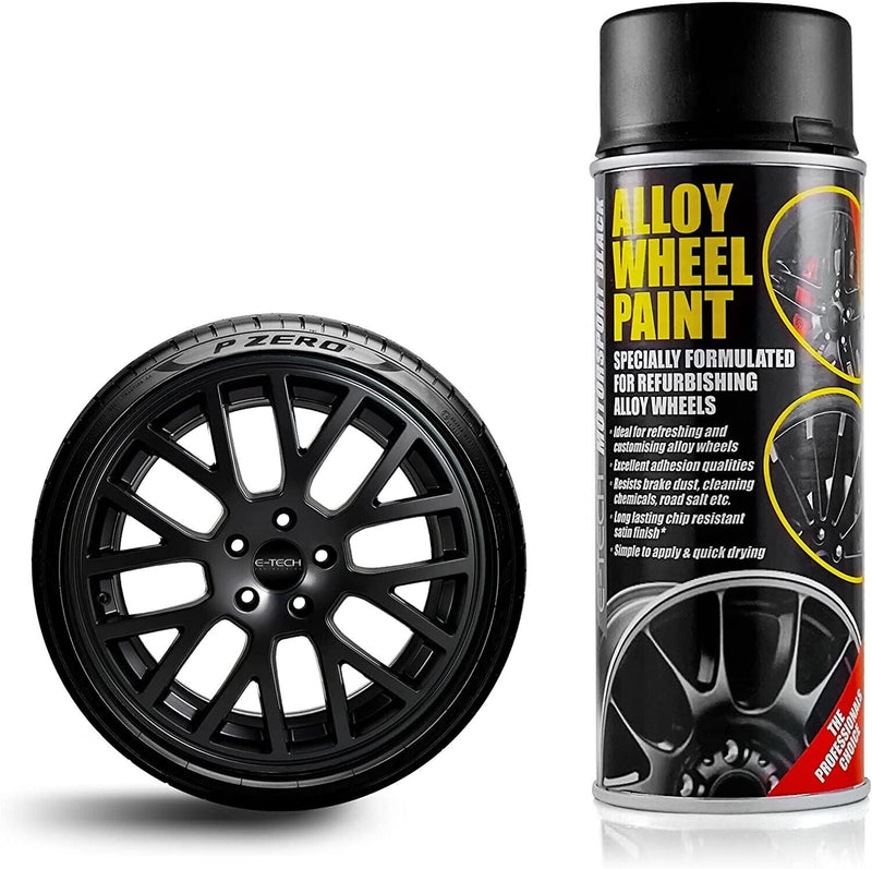 2x E-Tech Black Car Alloy Wheel Spray Paint Wheels Refurbishment Can 400ml +Caps